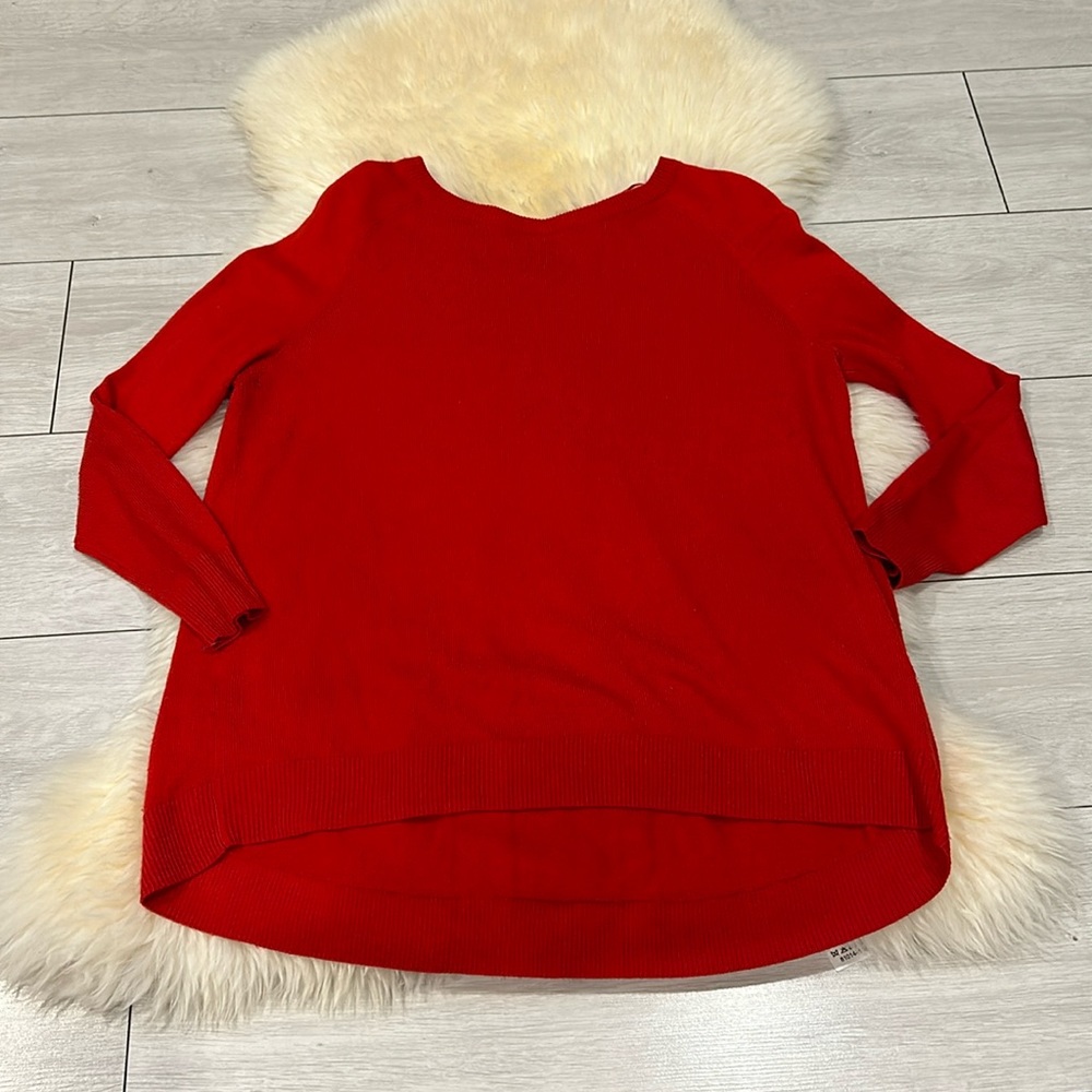 Apt. 9 Bright Red Sweater Long-Sleeves High-Low Front & Folded A Design Back
